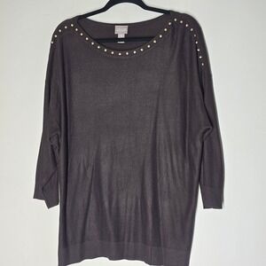 Chico's Studded Dolman Sleeve Sweater Brown Knit Embellished Relaxed Size 3 (XL)